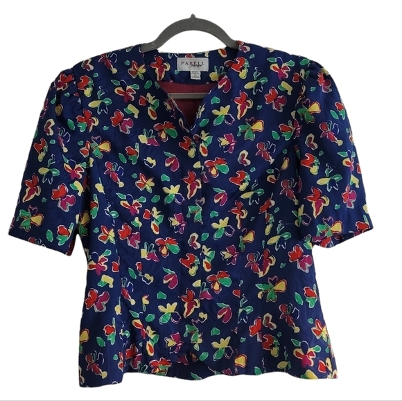 VTG Papéll Boutique Blue Bold Floral Button Up Top Blouse - Picture 8 of 8
